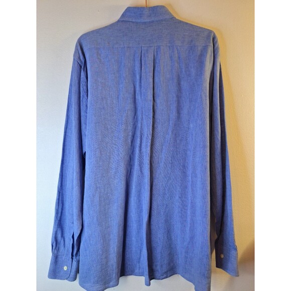GITMAN BROS. Linen Cotton Button Down Shirt Men's Sz XL Blue L/S Preppy Coastal - Picture 2 of 9